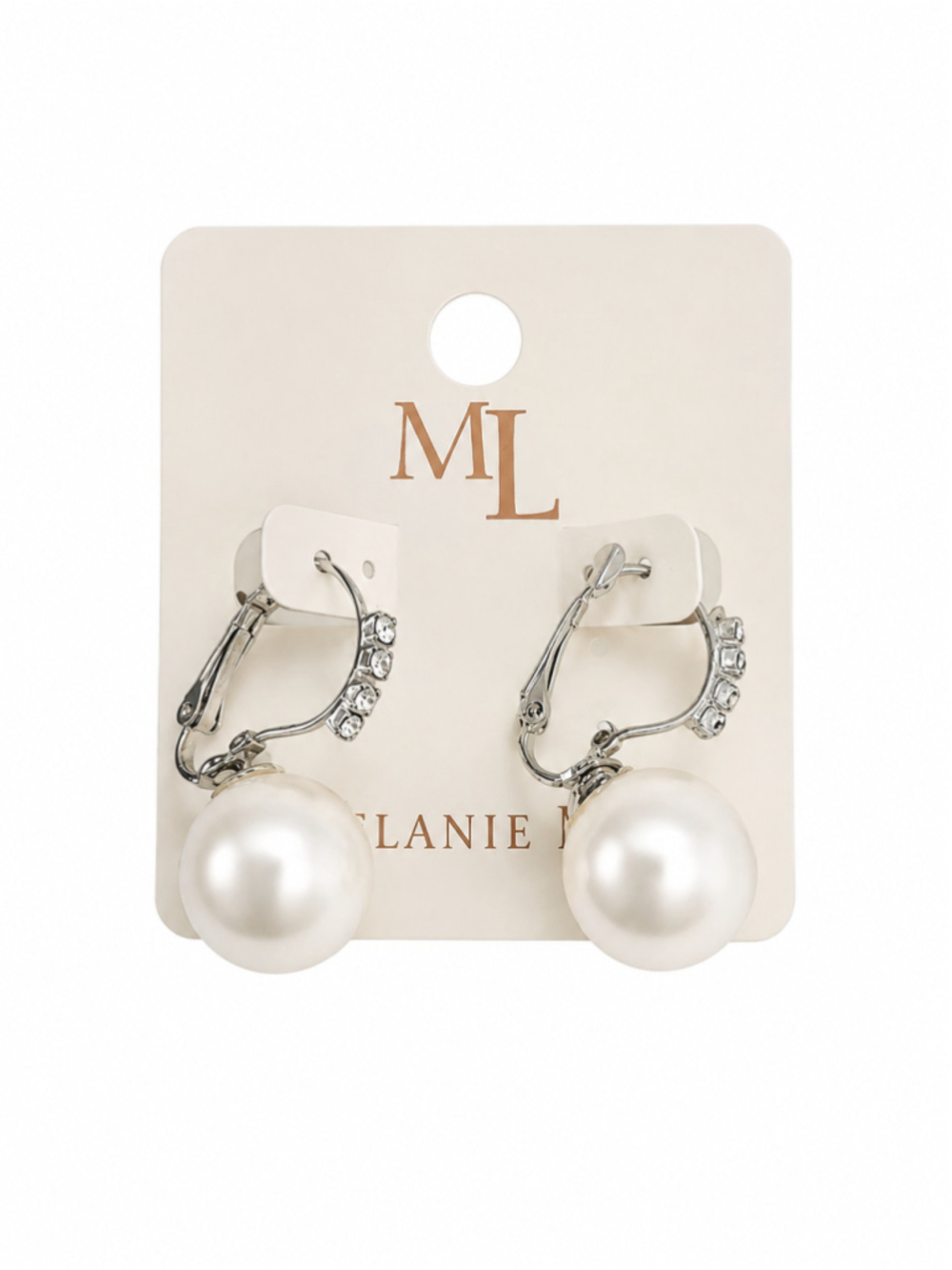 Melanie Lyne Faux Pearl Rhinestone Drop Earrings Silver Tone